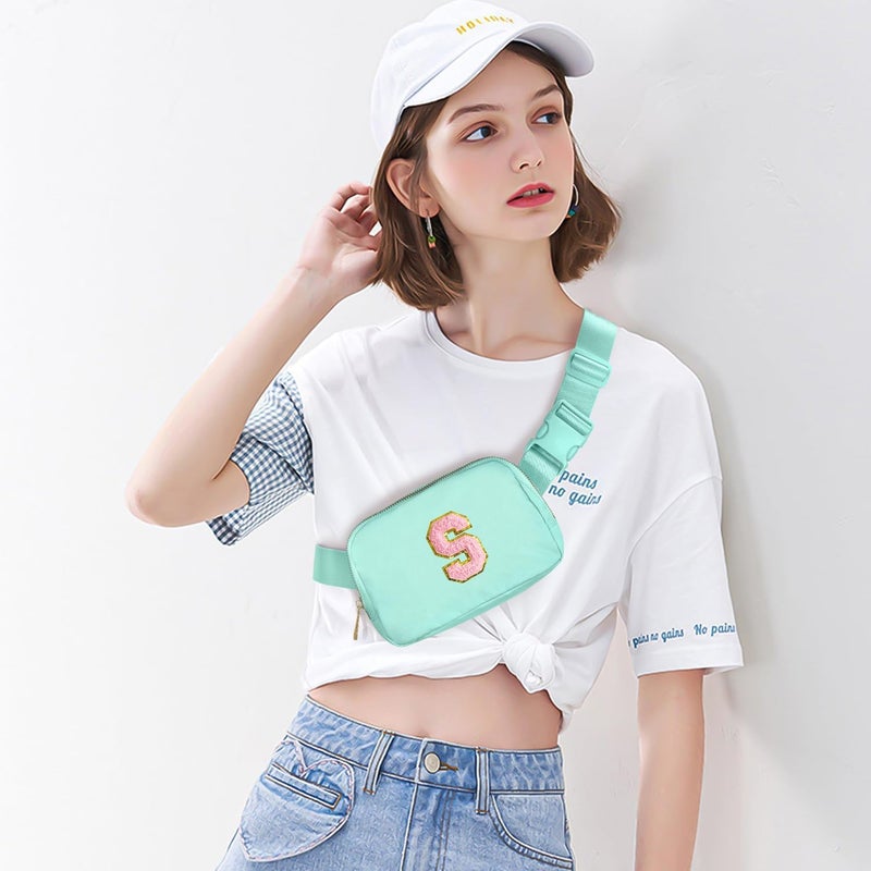 Gitus Belt Bag Fanny Pack Crossbody Bags with Initial Letter Patch Cute Stuff Birthday Gifts for Teenager Girls Trendy Preppy Stuff for Teen Girls Cool Stuff for Teens (Mint Green-S) - Image 2